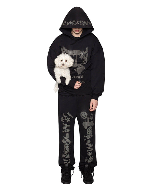 Black Studded Censored Sweatpants – Racer Worldwide